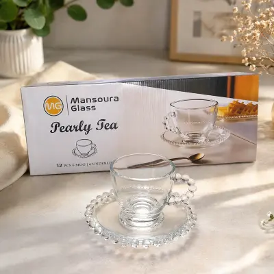 Set ceașcă și farfurioară din sticlă pearly tea – design 