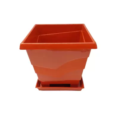 Ghiveci patrat din plastic cu farfurie 20 x 20 x 18 cm